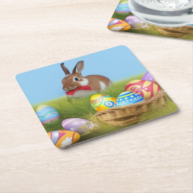 Cute Easter Bunnyfor a positive mood   Square Paper Coaster (Angled)