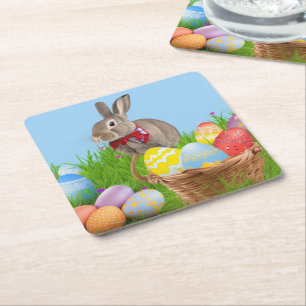 Cute Easter Bunnyfor a positive mood     Square Paper Coaster