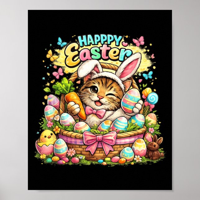 Cute Easter Cat Bunny Funny Kitten Spring Gift Poster (Front)