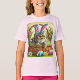 Cute Easter Cat Girls Pink T-Shirt