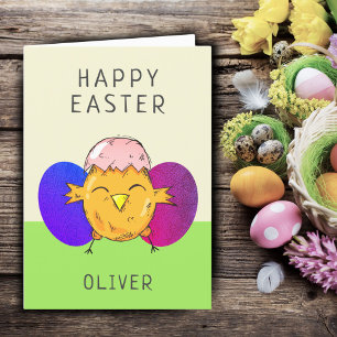 Cute Easter Chick and Eggs Happy Easter Holiday Card