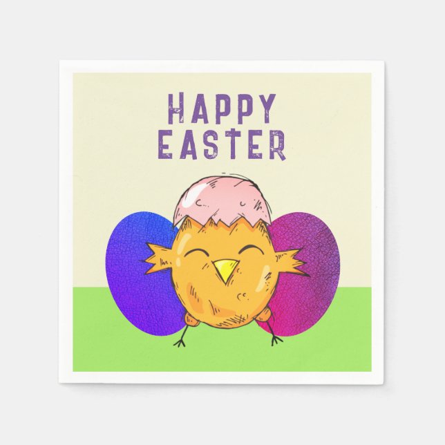 Cute Easter Chick and Eggs Happy Easter Napkin (Front)