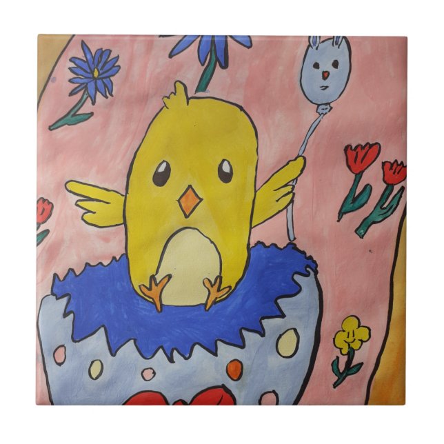 Cute Easter Chick Ceramic Tile (Front)