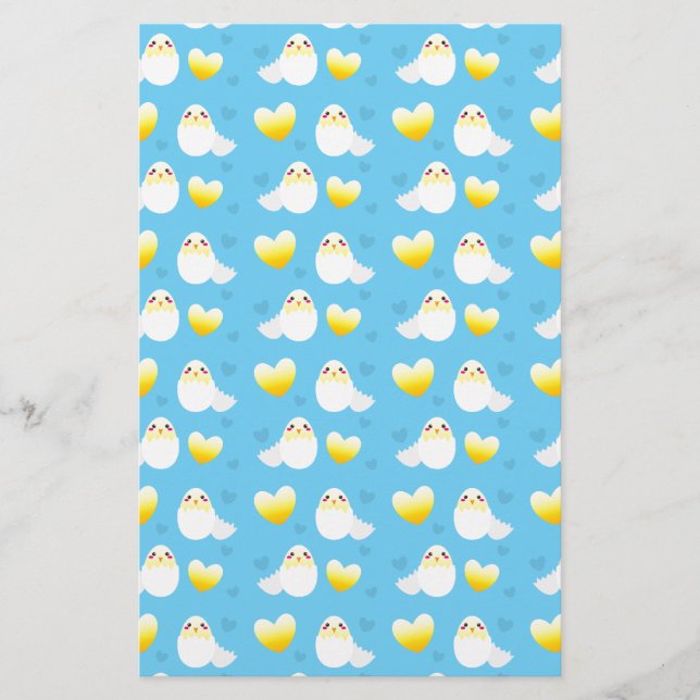 Cute Easter chick coming out of an egg pattern Stationery (Front)
