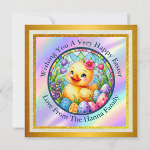 Cute Easter Chick, Flowers, and Colourful Eggs Invitation