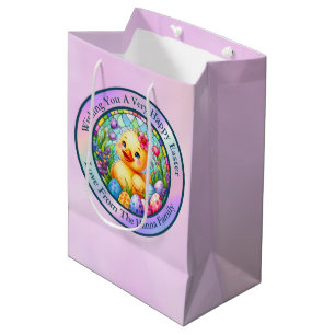 Cute Easter Chick, Flowers, and Colourful Eggs Medium Gift Bag
