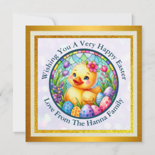 Cute Easter Chick, Flowers, and Colourful Eggs Save The Date