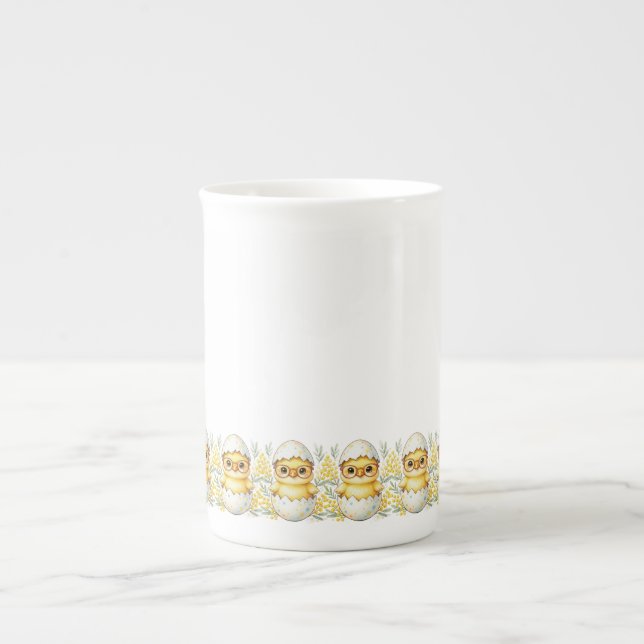 Cute Easter Chick Glasses Mimosa Bloom Bone China Mug (Front)