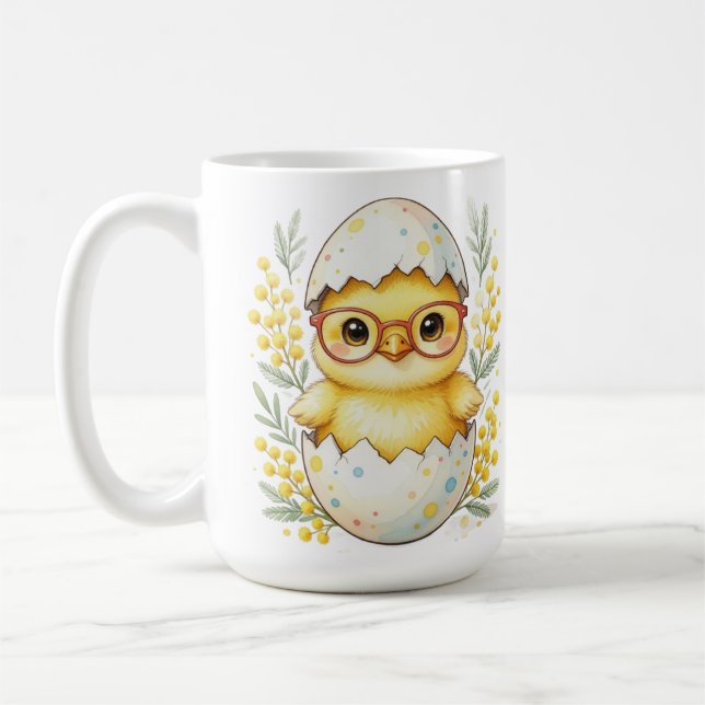 Cute Easter Chick Glasses Mimosa Bloom Coffee Mug (Left)