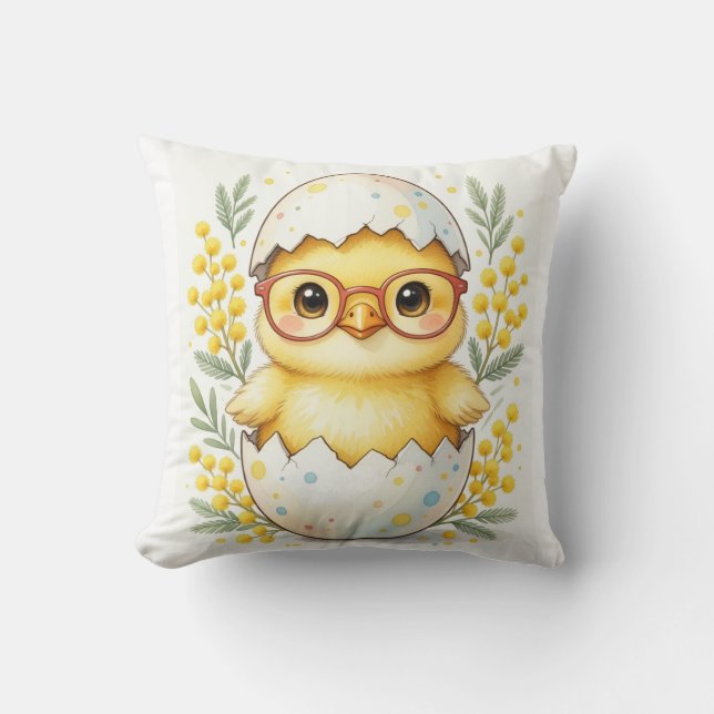 Cute Easter Chick Glasses Mimosa Bloom Cushion (Front)