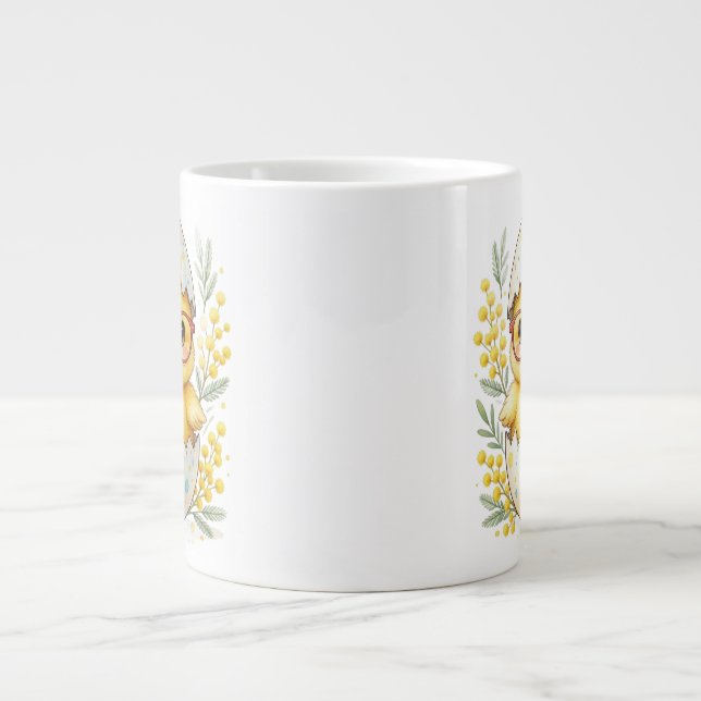 Cute Easter Chick Glasses Mimosa Bloom Large Coffee Mug (Front)