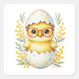 Cute Easter Chick Glasses Mimosa Bloom Square Sticker