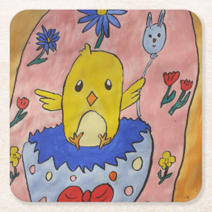 Cute Easter Chick Paper Coaster