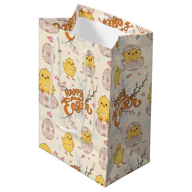 Cute Easter Chick Pattern Gift Bag (Front Angled)
