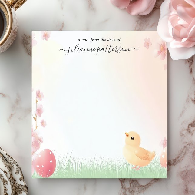 Cute Easter Chick Spring Blossom Personalised Name Notepad (Creator Uploaded)