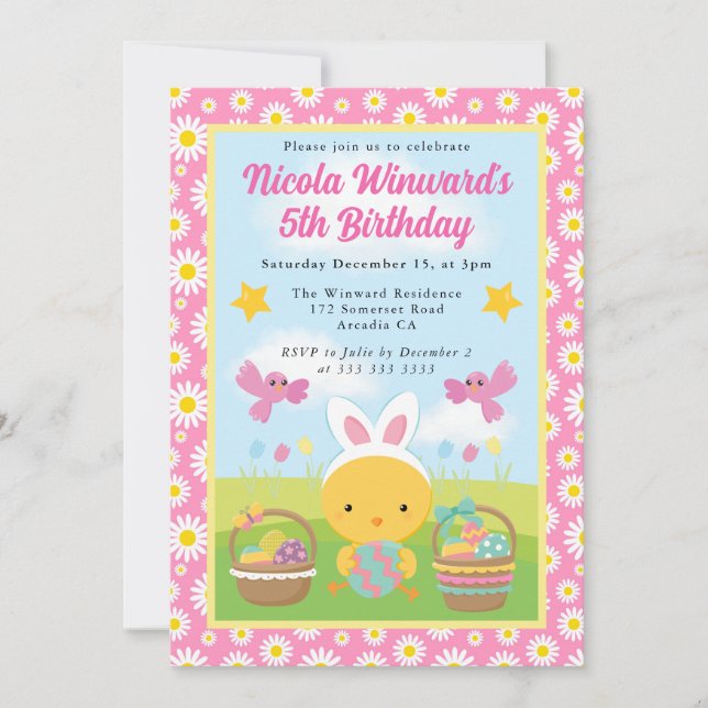 Cute Easter Chick Spring Kids Birthday  Invitation (Front)