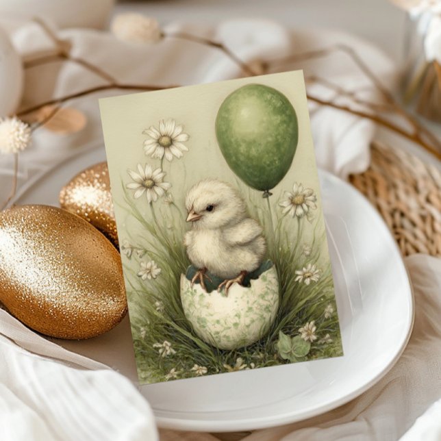 Cute Easter Chick with Easter Egg Spring Daisies Holiday Card (Creator Uploaded)