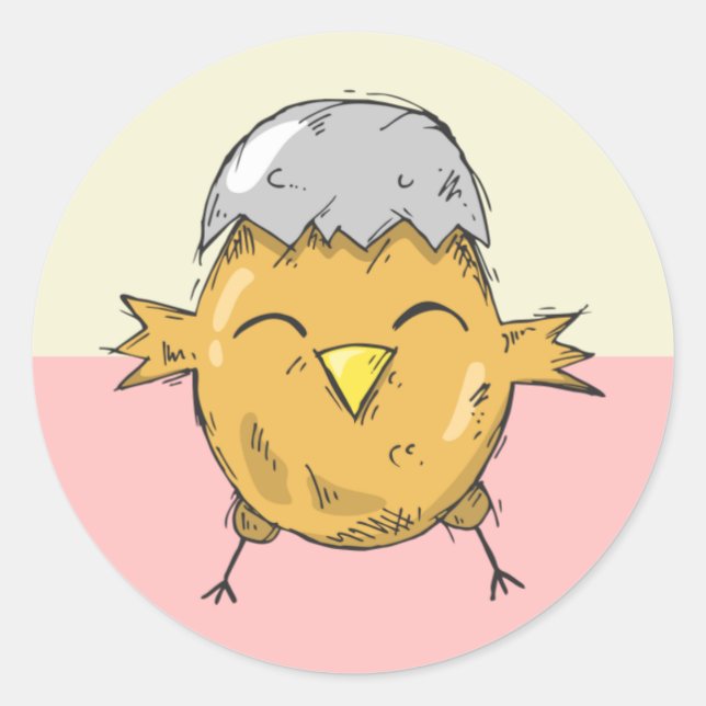 Cute Easter Chick with Eggshell Drawing Classic Round Sticker (Front)