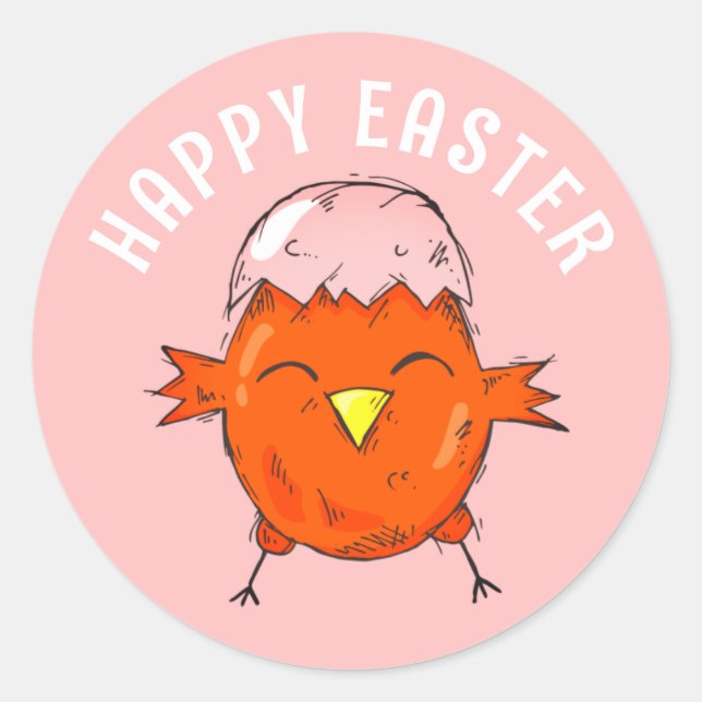 Cute Easter Chick with Eggshell Drawing Classic Round Sticker (Front)