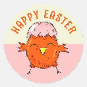 Cute Easter Chick with Eggshell Drawing  Classic Round Sticker