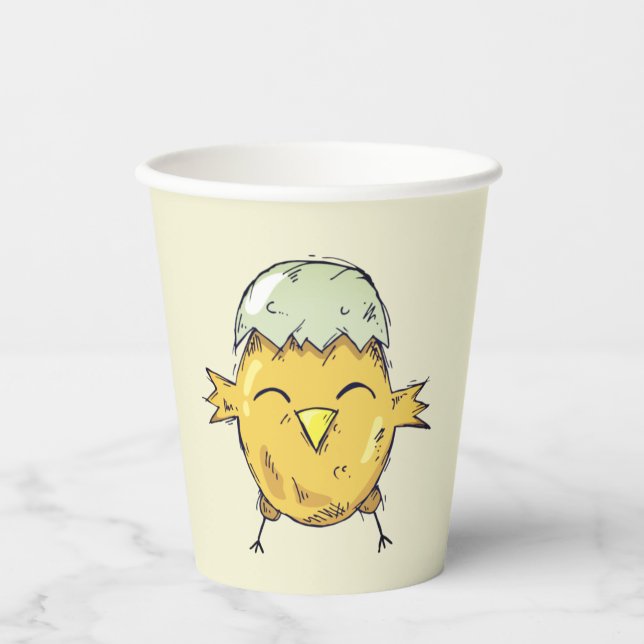 Cute Easter Chick with Eggshell Drawing Party Paper Cups (Front)