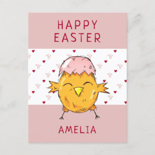 Cute Easter Chick with Eggshell Heart Happy Easter Holiday Postcard