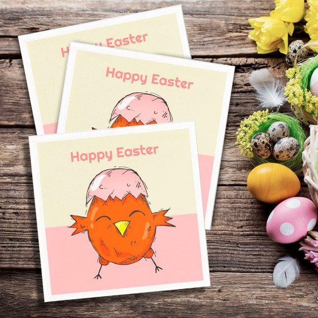 Cute Easter Chick with Eggshell Party Napkin (Creator Uploaded)