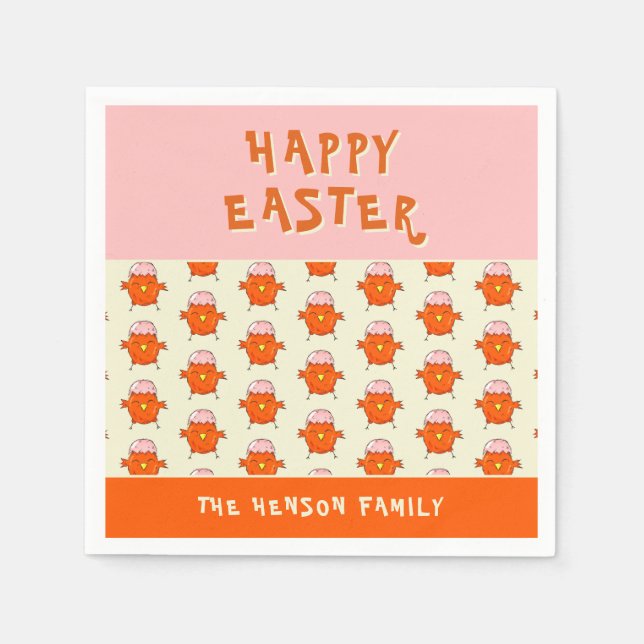Cute Easter Chick with Eggshell Pattern Party Napkin (Front)