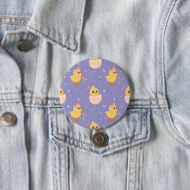 Cute Easter Chick with Pink Bow Seamless Pattern  7.5 Cm Round Badge (In Situ)