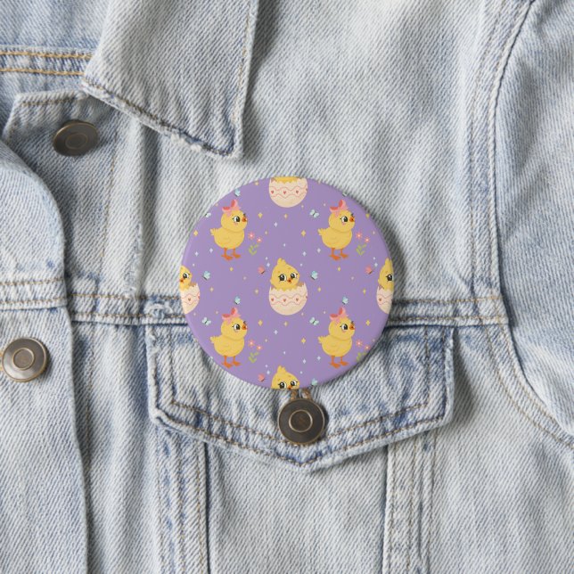 Cute Easter Chick with Pink Bow Seamless Pattern  7.5 Cm Round Badge (In Situ)