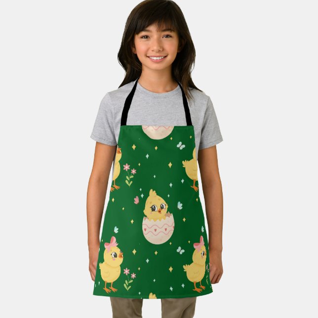 Cute Easter Chick with Pink Bow Seamless Pattern  Apron (Insitu)