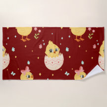 Cute Easter Chick with Pink Bow Seamless Pattern 