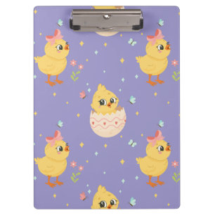 Cute Easter Chick with Pink Bow Seamless Pattern Clipboard