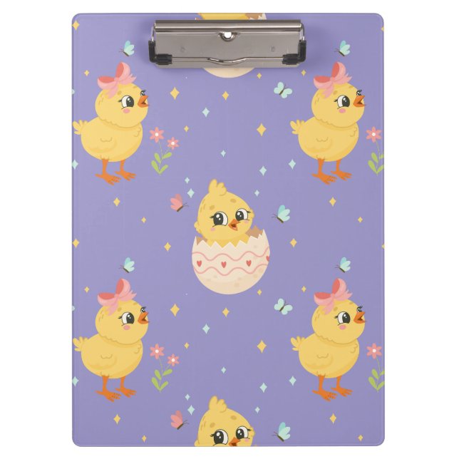 Cute Easter Chick with Pink Bow Seamless Pattern  Clipboard (Front)