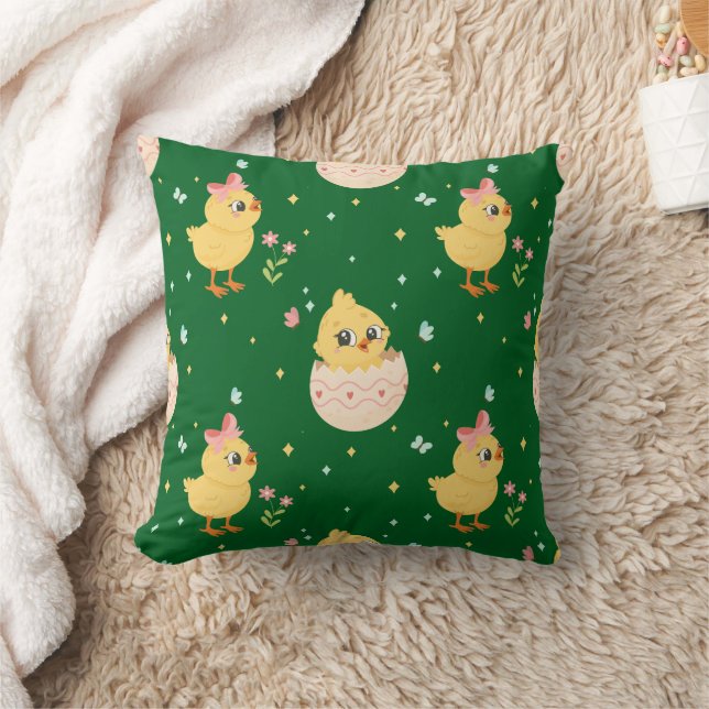 Cute Easter Chick with Pink Bow Seamless Pattern  Cushion (Blanket)