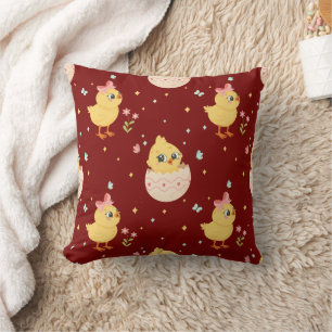 Cute Easter Chick with Pink Bow Seamless Pattern Cushion