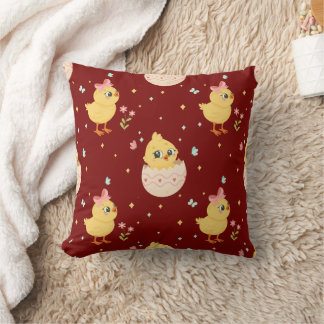 Cute Easter Chick with Pink Bow Seamless Pattern Cushion