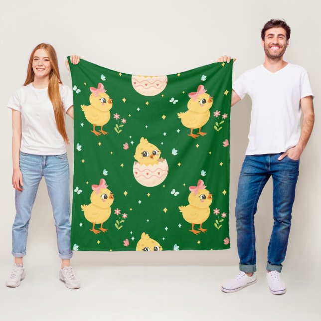 Cute Easter Chick with Pink Bow Seamless Pattern  Fleece Blanket (In Situ)