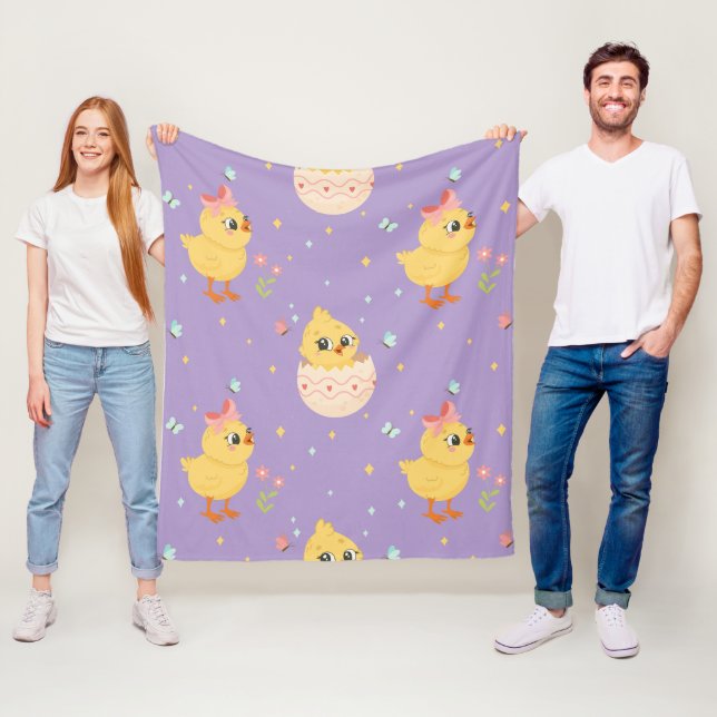 Cute Easter Chick with Pink Bow Seamless Pattern  Fleece Blanket (In Situ)