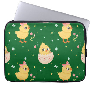 Cute Easter Chick with Pink Bow Seamless Pattern Laptop Sleeve