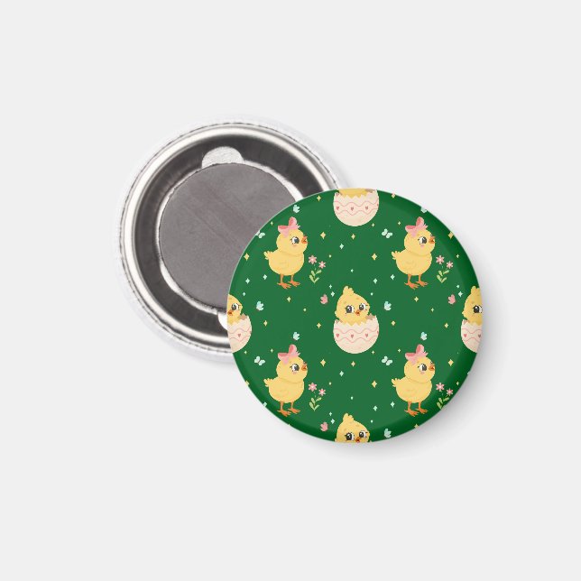 Cute Easter Chick with Pink Bow Seamless Pattern  Magnet (Front/Back)