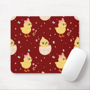 Cute Easter Chick with Pink Bow Seamless Pattern Mouse Pad