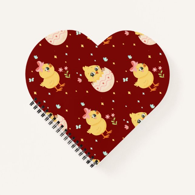 Cute Easter Chick with Pink Bow Seamless Pattern  Notebook (Front)