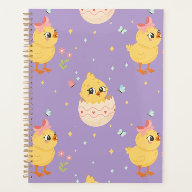 Cute Easter Chick with Pink Bow Seamless Pattern  Planner (Front)