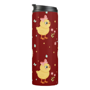 Cute Easter Chick with Pink Bow Seamless Pattern Thermal Tumbler