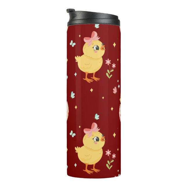 Cute Easter Chick with Pink Bow Seamless Pattern  Thermal Tumbler (Rotated Right)