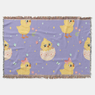 Cute Easter Chick with Pink Bow Seamless Pattern  Throw Blanket