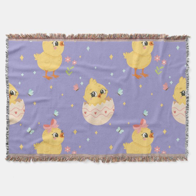 Cute Easter Chick with Pink Bow Seamless Pattern  Throw Blanket (Front)