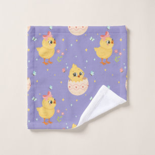 Cute Easter Chick with Pink Bow Seamless Pattern Wash Cloth
