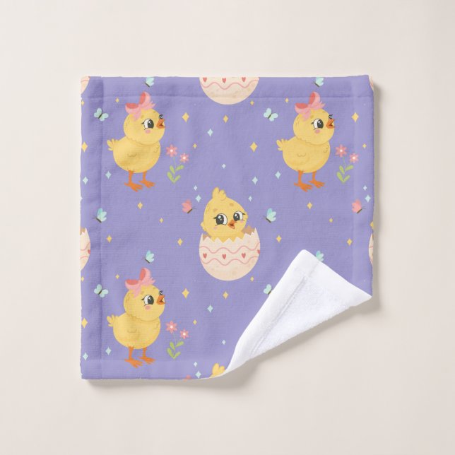 Cute Easter Chick with Pink Bow Seamless Pattern  Wash Cloth (Wash Cloth)
